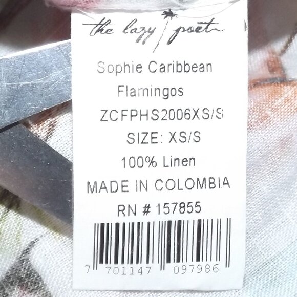 LAZY POET Linen Kimono/Swim Cover up, LONG slit, Flamingo/Multicolor Print - Picture 12 of 13